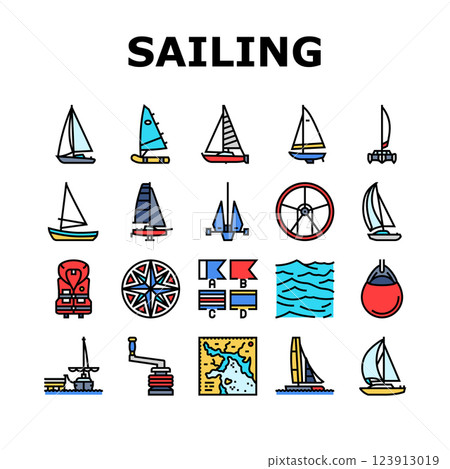 sailing sport yacht regatta icons set vector 123913019