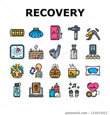 recovery wellness practices icons set vector 123913021