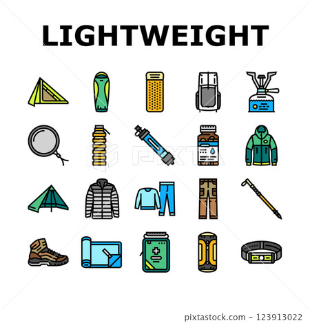 lightweight backpacking icons set vector 123913022
