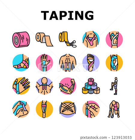 kinesio taping kinesiology icons set vector kinesio taping kinesiology icons set vector 123913033