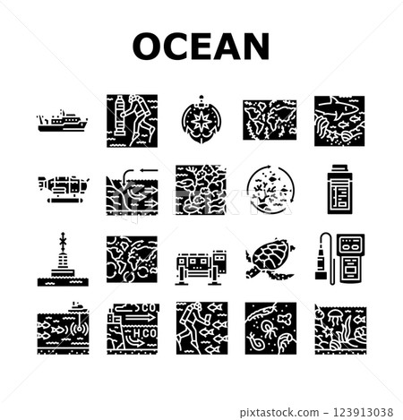 world ocean marine biodiversity icons set vector world ocean marine biodiversity icons set vector 123913038