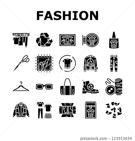 thrift driven fashion sustainable icons set vector 123913039