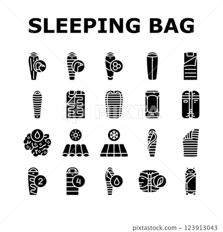 sleeping bag camping hiking icons set vector 123913043