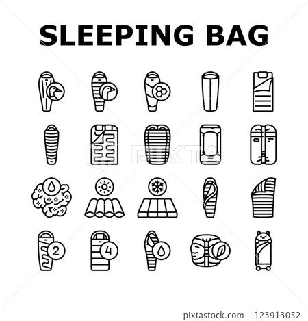 sleeping bag camping hiking icons set vector 123913052