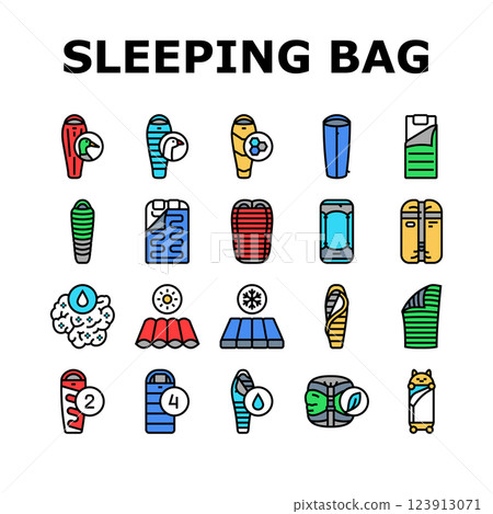 sleeping bag camping hiking icons set vector 123913071