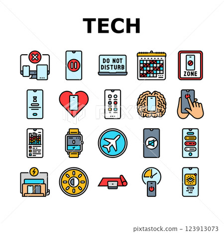 mindful tech engagement balance icons set vector 123913073