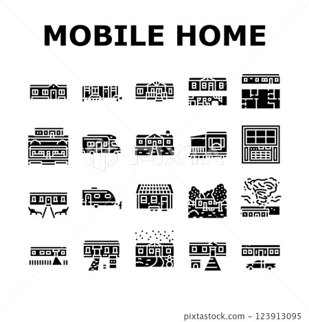 mobile home trailer, camper icons set vector 123913095