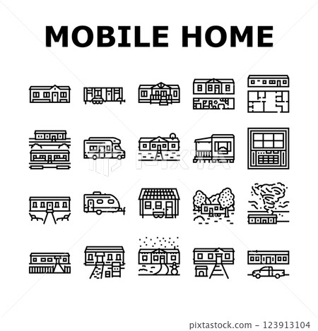 mobile home trailer, camper icons set vector 123913104