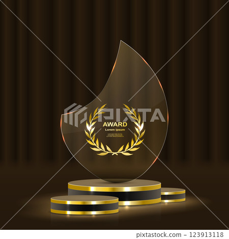 Stunning gold decor elements include shimmering laurel wreaths, sparkling ribbons, and iconic podium highlights 123913118