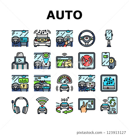 auto tainment infotainment icons set vector 123913127