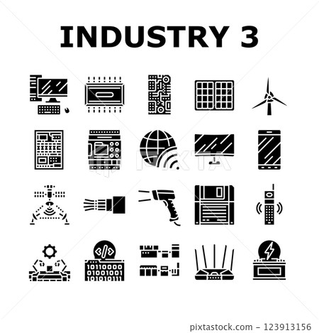 industry 3.0 cybernetics sensors icons set vector 123913156