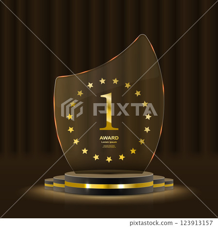 Stunning gold decor elements include shimmering laurel wreaths, sparkling ribbons, and iconic podium highlights 123913157