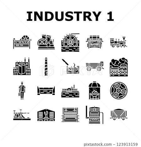 industry 1.0 industrialization icons set vector industry 1.0 industrialization icons set vector 123913159
