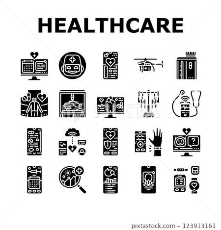 healthcare innovations robotics icons set vector healthcare innovations robotics icons set vector 123913161