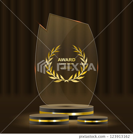 Stunning gold decor elements include shimmering laurel wreaths, sparkling ribbons, and iconic podium highlights 123913162