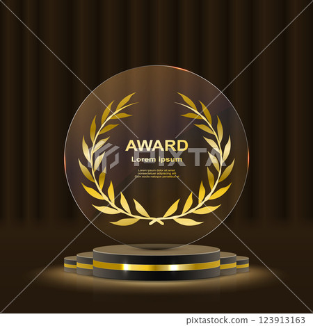Stunning gold decor elements include shimmering laurel wreaths, sparkling ribbons, and iconic podium highlights 123913163