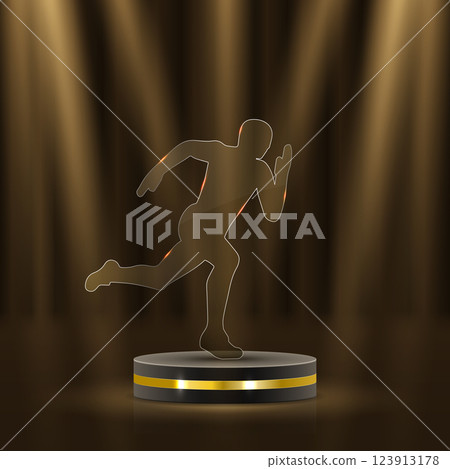 Stunning gold decor elements include shimmering laurel wreaths, sparkling ribbons, and iconic podium highlights 123913178
