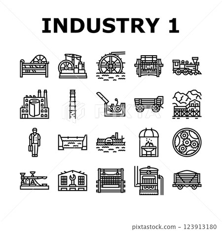 industry 1.0 industrialization icons set vector 123913180