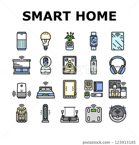 smart home wellness automation icons set vector smart home wellness automation icons set vector 123913185