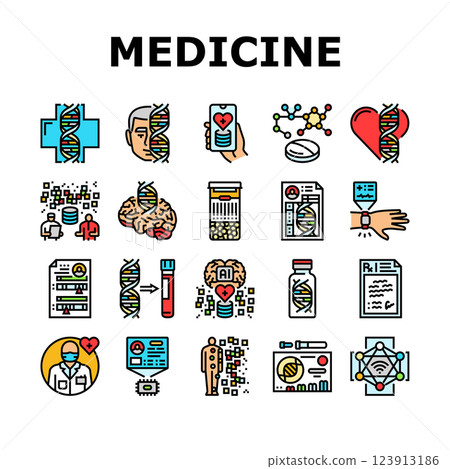 personalized medicine genomics icons set vector personalized medicine genomics icons set vector 123913186
