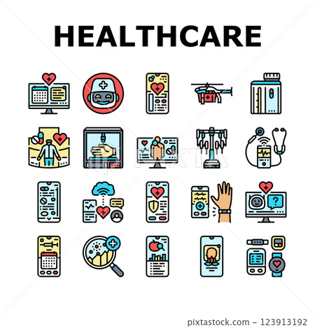 healthcare innovations ai robotics icons set vector 123913192