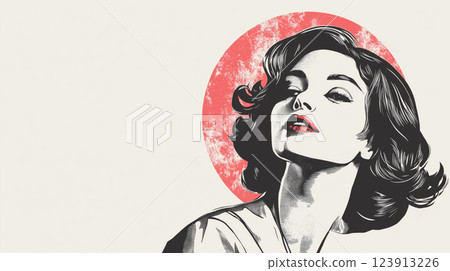 Actress posing with red lipstick and red halo background Actress posing with red lipstick and red halo background 123913226