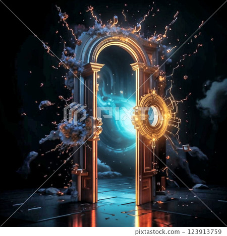 Doors to the unknown. Before the open doors to the unknown.  123913759