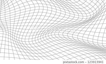 Distorted wave monochrome texture. dynamical rippled surface. Vector mesh grid pattern of lines 123913941