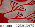 Fragment of an abstract painting with red abstract plants 123913975