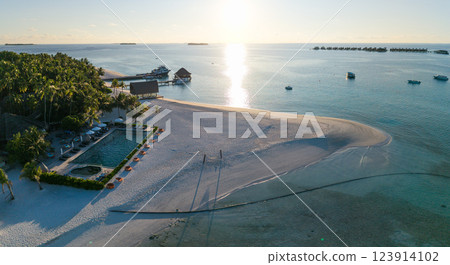 Aerial views of Velavaru Island at sunset in Maldives Aerial views of Velavaru Island at sunset in Maldives 123914102