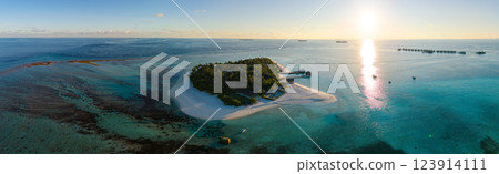 Aerial views of Velavaru Island at sunset in Maldives Aerial views of Velavaru Island at sunset in Maldives 123914111