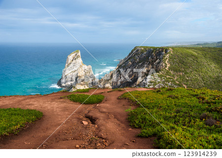 Ursa Beach. Dramatic coastal scenery at Cabo da Roca, the westernmost point of continental Europe, Portugal. 123914239