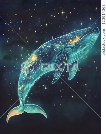 blue whale isolated on black sky background 123914368