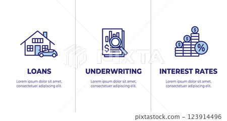 Underwriting for Loan Application - Mortgage or Interest Rates Icon Set and Banner 123914496