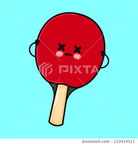 Cartoon Table Tennis Racket Character. Sad Ping Pong Paddle with Crossed Eyes Cartoon Table Tennis Racket Character. Sad Ping Pong Paddle with Crossed Eyes 123914521