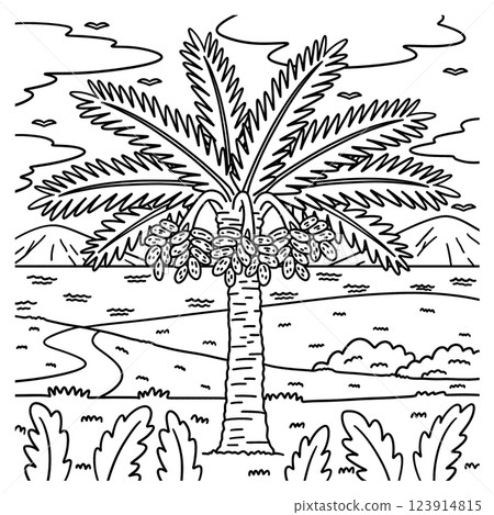 Date Palm Tree Fruit Plant Coloring Page for Kids Date Palm Tree Fruit Plant Coloring Page for Kids 123914815