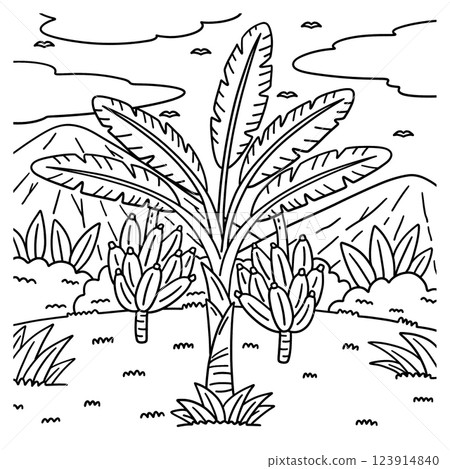 Banana Plant Fruit Plant Coloring Page for Kids 123914840
