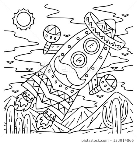 Space Mariachi Rocket Coloring Page for Kids  123914866