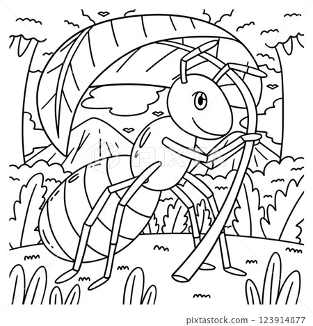 Ant with Leaf Umbrella Coloring Page for Kids Ant with Leaf Umbrella Coloring Page for Kids 123914877