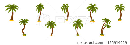 Palm Tree with Brown Trunk and Green Top Vector Set 123914929