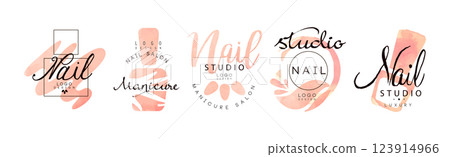 Manicure Nail Studio Logo and Label Design Vector Set Manicure Nail Studio Logo and Label Design Vector Set 123914966