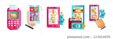 Mobile Online Payment and Money Transaction Flat Icon Vector Set Mobile Online Payment and Money Transaction Flat Icon Vector Set 123914970