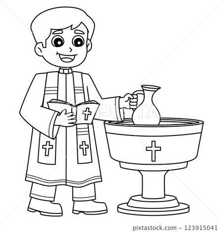 Baptism with Priest Isolated Coloring Page  123915041