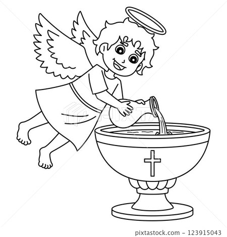 Baptism Angel Pouring Holy Water Isolated Coloring 123915043