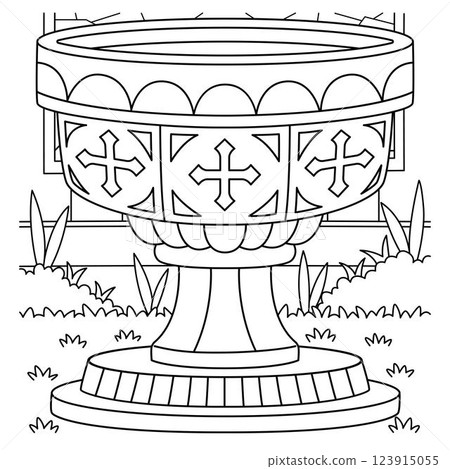 Baptism Baptismal Font Coloring Page for Kids  123915055