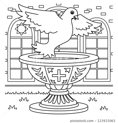 Baptism Dove and Baptismal Font Coloring Page Baptism Dove and Baptismal Font Coloring Page 123915063