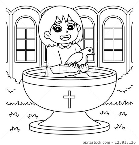 Baptism Baby Girl Baptismal Font Dove Coloring Baptism Baby Girl Baptismal Font Dove Coloring 123915126
