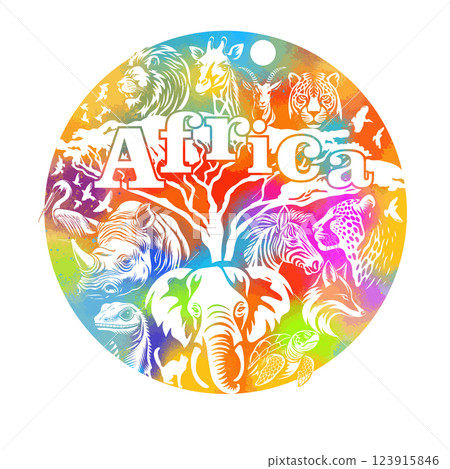Africa colored abstract with animals. hand drawing. Not AI, Vector illustration Africa colored abstract with animals. hand drawing. Not AI, Vector illustration 123915846