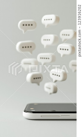 A 3D illustration features a smartphone displaying a chatbot assistant. Floating speech bubbles represent communication in multiple languages, highlighting global connectivity and technology. A 3D illustration features a smartphone displaying a chatbot assistant. Floating speech bubbles represent communication in multiple languages, highlighting global connectivity and technology. 123916202