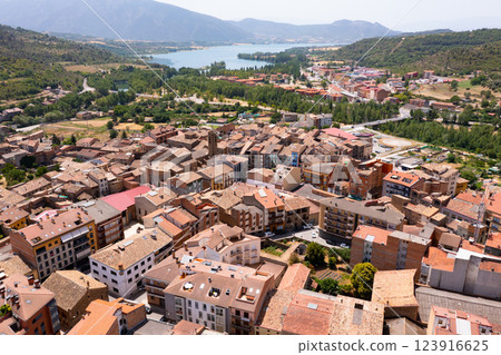 Drone photo of Spanish town La Pobla de Segur 123916625